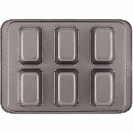 Solid Carbon Steel 6-Cup Mini Loaf Pan, Nonstick, Rectangle Shape, Gray