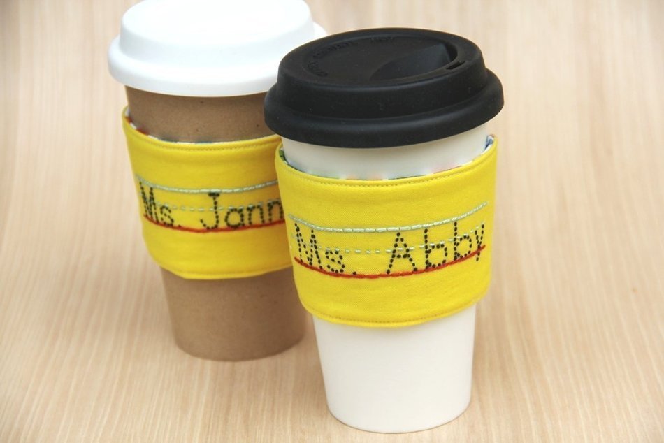 Pencil Shaped Coffee Cup Sleeve with Teacher's Name