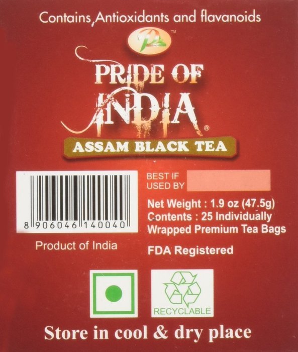 Pride Of India Organic Indian Assam Black Tea, 25 Tea Bags N8