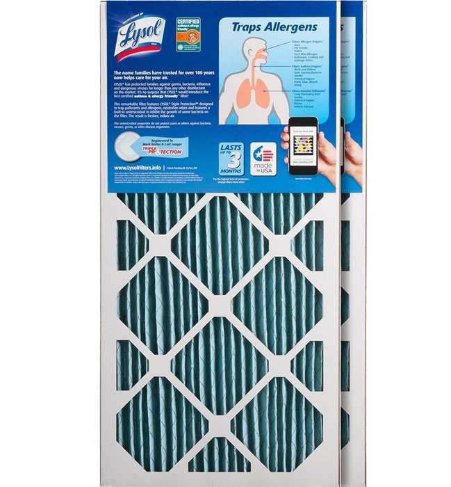 Lysol Triple Protection Furnace/AC Air Filter, 12" x 24" x 1", 2-Pack N16