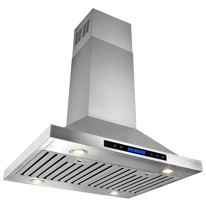 AKDY 30" Stainless Steel Island Mount Dual LED Both Side Touch Control Panel Kitchen Range Hood w/ Remote