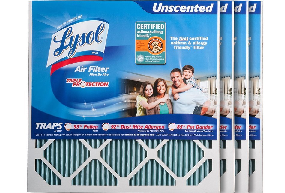 Lysol Triple Protection Furnace/AC Air Filter, 12" x 24" x 1", 2-Pack N19