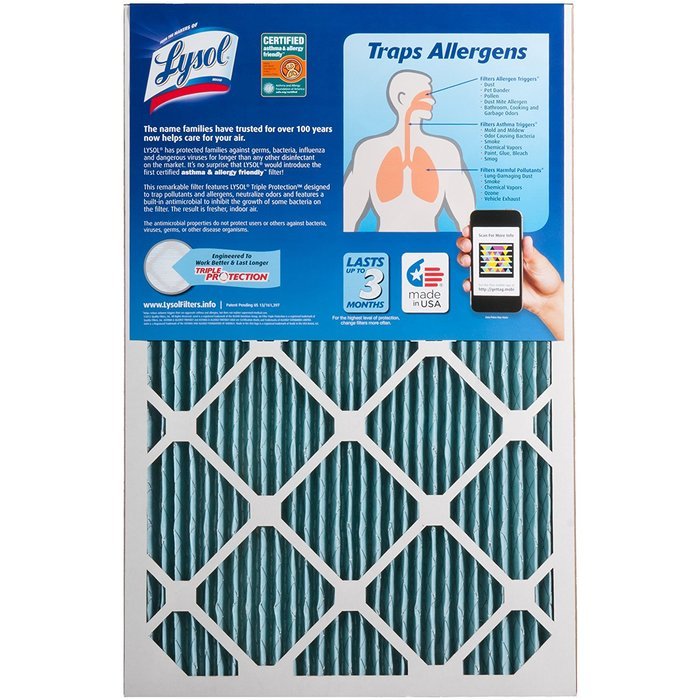 Lysol Triple Protection Furnace/AC Air Filter, 12" x 24" x 1", 2-Pack N20