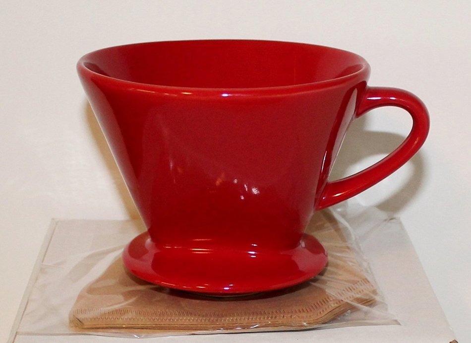 Glory & Grace Red Ceramic No. 4 Coffee Tea Dripper Filter Cone, Includes Unbleached Filters