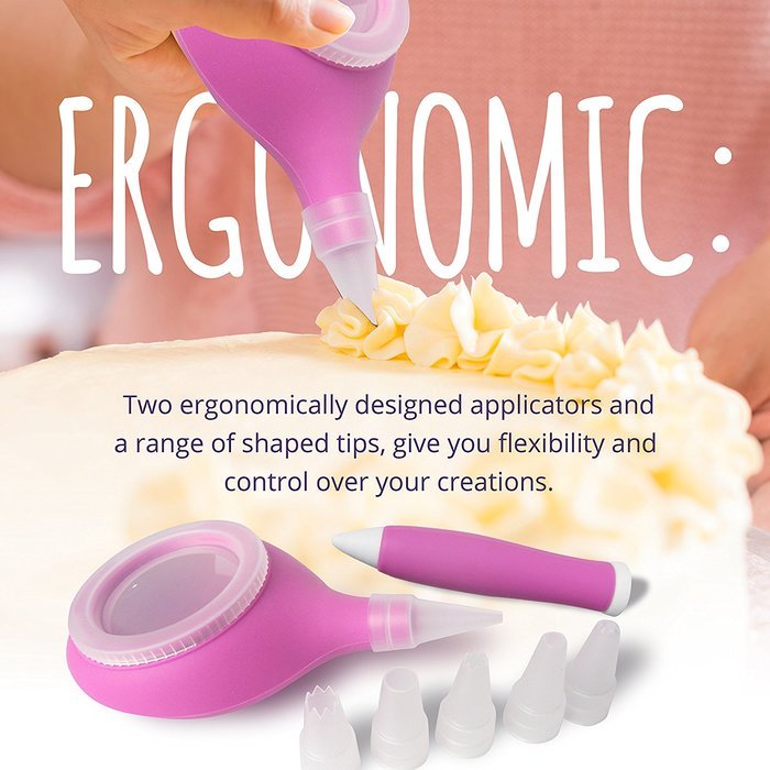 Happy To Go Cake Decorating Kit - Set of 2 Accesories with 6 Icing Tips for Baking Supplies
