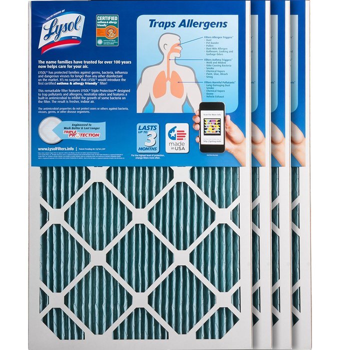 Lysol Triple Protection Furnace/AC Air Filter, 12" x 24" x 1", 2-Pack N28