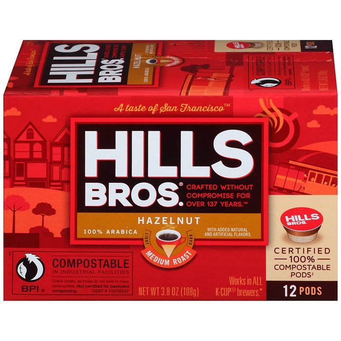 Hills Bros Coffee Gourmet Medium Roast, 12 Compostable Single Serve Cups, 3.8 Ounce N32