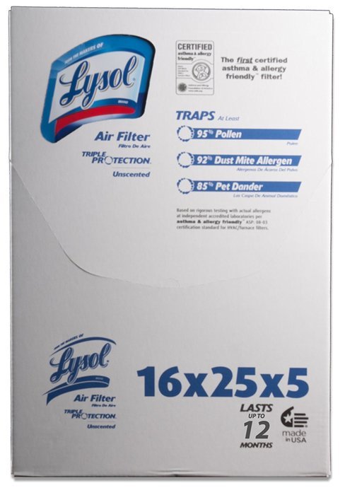 Lysol Triple Protection Furnace/AC Air Filter, 12" x 24" x 1", 2-Pack N29