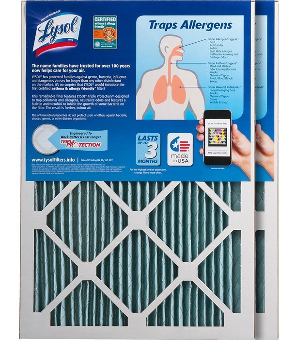 Lysol Triple Protection Furnace/AC Air Filter, 12" x 24" x 1", 2-Pack N30