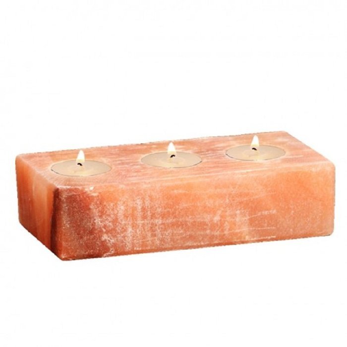 Himalayan Salt Double Candle Holder (2 holes; 5.5 x 2.5 x 2.1 inches) N9