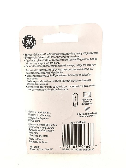 GE 90466 appliance microwave oven 25w T7 E17 6 PK