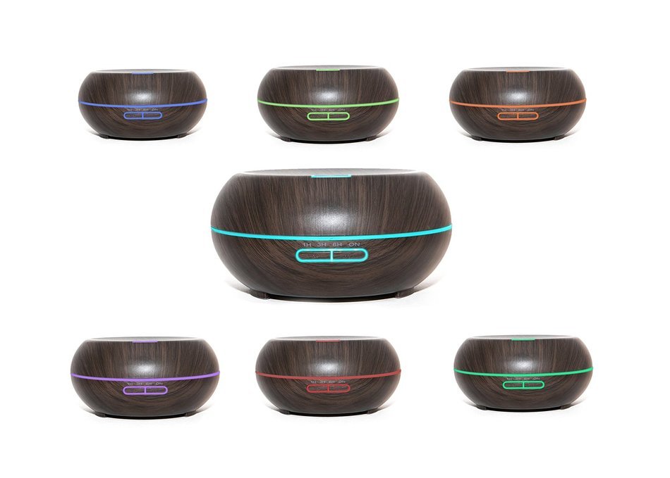WHISPER TECH&reg; Ultrasonic Aromatherapy Humidifier & Essential Oil Diffuser - Dark Faux Wood - 7 LED Mood Lights...