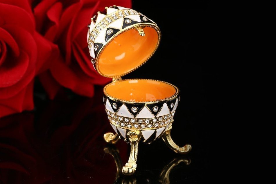 White with black color Europe faberge egg trinket box home decor
