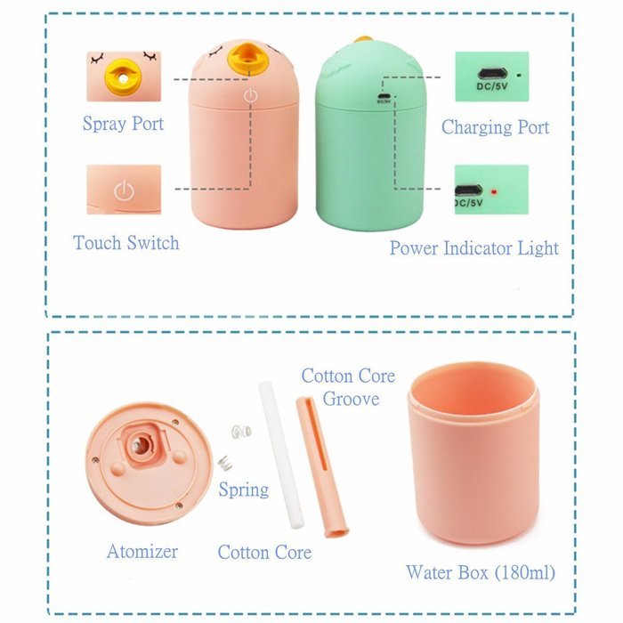 KING DO WAY USB Mini Bird Shape Ultrasonic Humidifier Air Mist Maker Purifier for Home Office SPA Bedroom Yellow N10