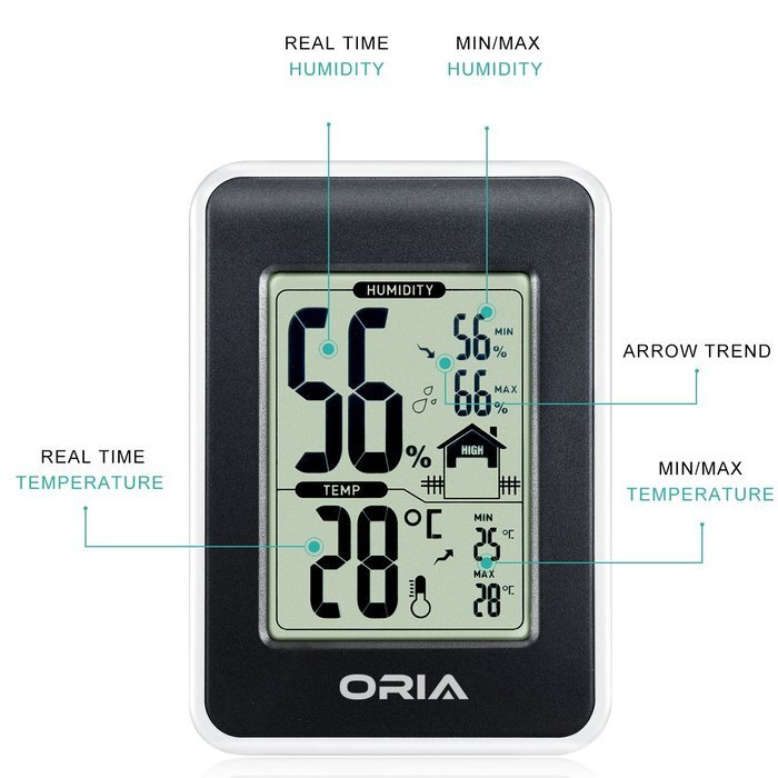 Oria Hygrometer Thermometer, Indoor Digital Weather Station, Hygrothermograph, Multifunctional Temperature and... N9