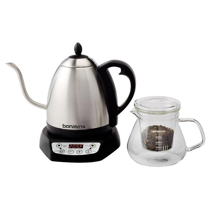 NEW! Bonavita Combo 2 V-Temp Kettle with FREE Tea Brewer, Silver/Black Stainless Steel Finish N3