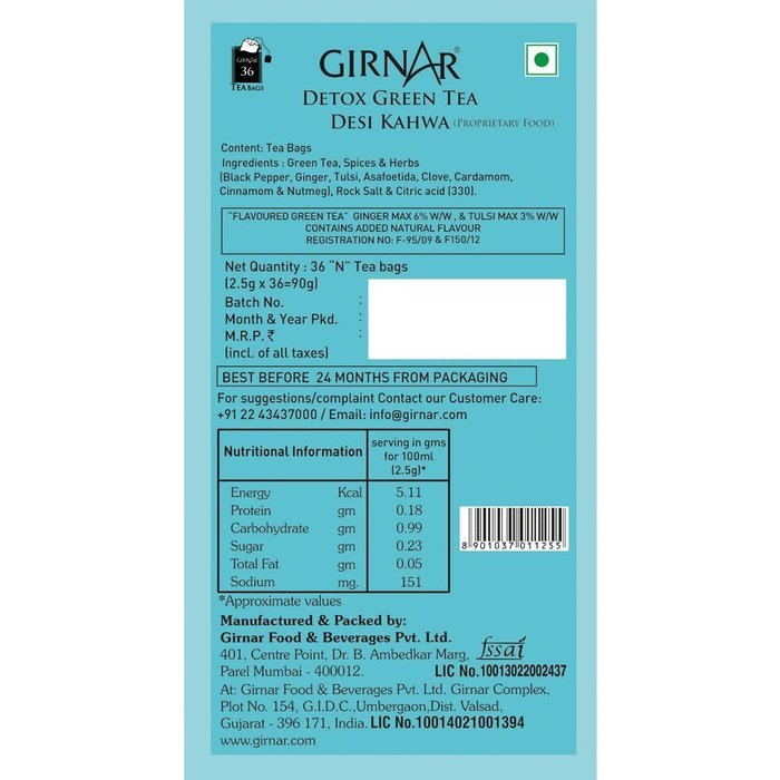 Girnar Detox Green Tea, (36 Teabags) N6