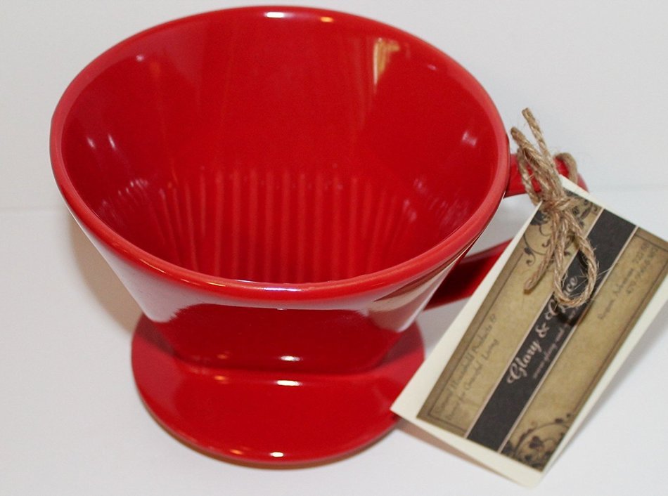 Glory & Grace Red Ceramic No. 4 Coffee Tea Dripper Filter Cone, Includes Unbleached Filters N2