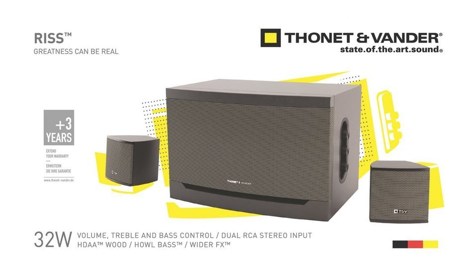 Thonet and Vander Riss 160 Watt Wood Multimedia Audio Speaker System, 2.1 Stereo Speakers with Integrated Amplifier... N2