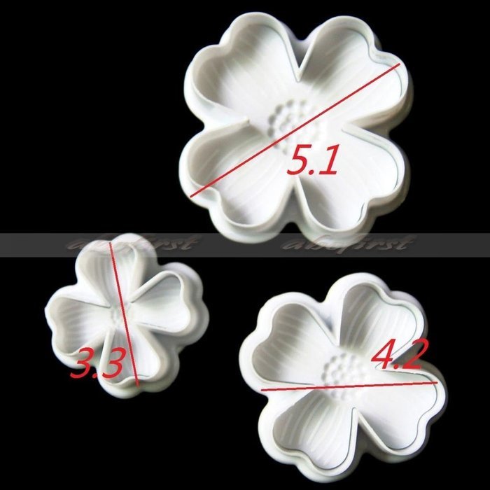 Generic 3Pcs/Set 4 Petals Heart Shape Flower Cutter Fondant Cake Sugarcraft Decorating Plunger Tools (White) N5