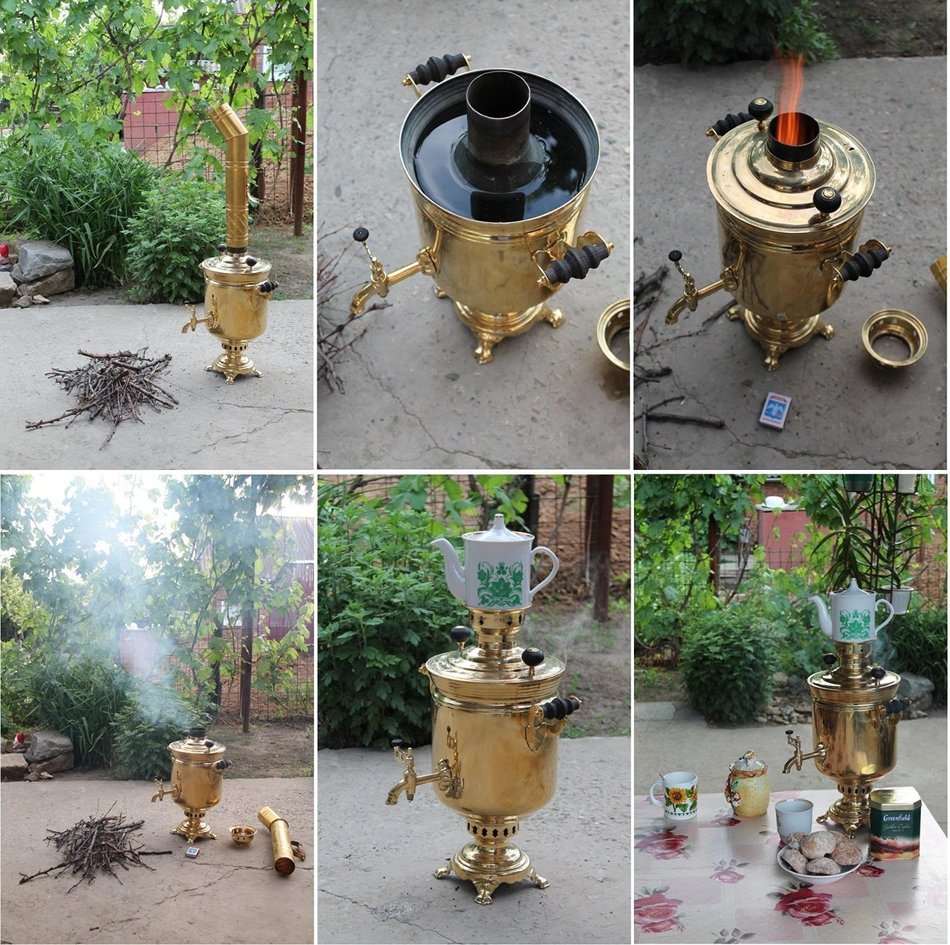 Wood and Coal Samovar. Russian National Traditions. Best Tea Kettle Pot. (5 Liter, Popular) N10