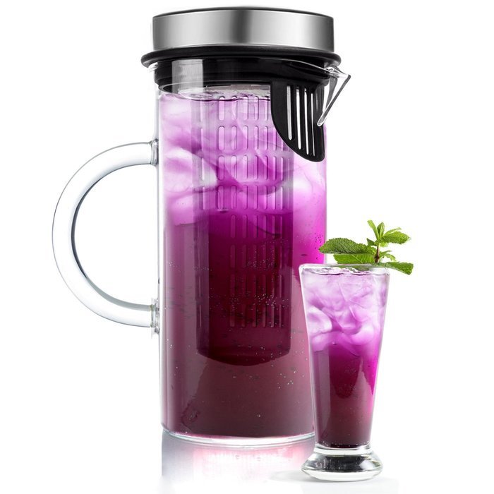 Bl&uuml;mwares Glass Pitcher with Infusion Core & Airtight Stainless Steel Lid | Holds 1 Liter