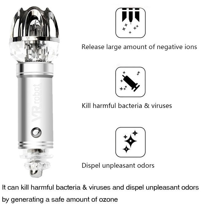 Car Air Purifier by VR-robot,Car Air Fresher,Ionic Purifier,Oxygen Ozone Ionizer, Cleaner Removing Dust, Pollen... N13