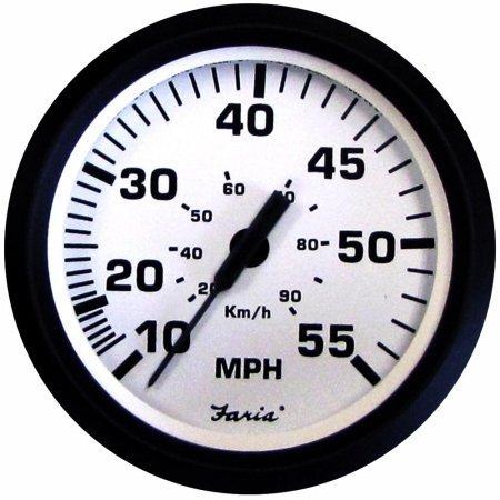 Faria Beede Instruments 32909 4 in. Euro White Speedometer, 55MPH Mechanical