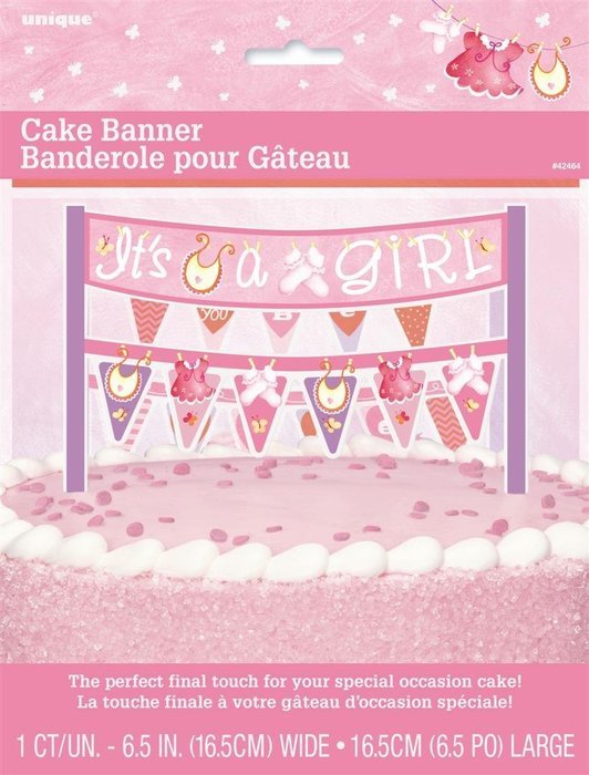 Cardboard Pink Clothesline Girl Baby Shower Cake Bunting Topper