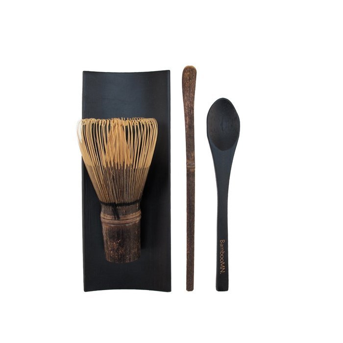 BambooMN Brand - 1 Set - Golden Chasen (Tea Whisk) + Chashaku (Hooked Bamboo Scoop) for preparing Matcha + Tea... N2
