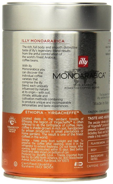 Illy Caffe Monoarabica Ethiopia Whole Bean Coffee, Light Brown, 8.8 Ounce