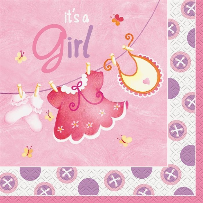 Cardboard Pink Clothesline Girl Baby Shower Cake Bunting Topper N4