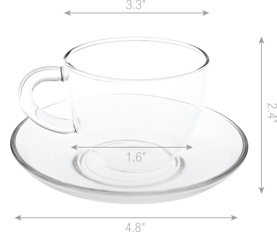 Teapot Set Glass Teapot Harmony with Infuser, 42oz/1242 Ml and Set of 2 Cups and Saucers, 5oz/150ml