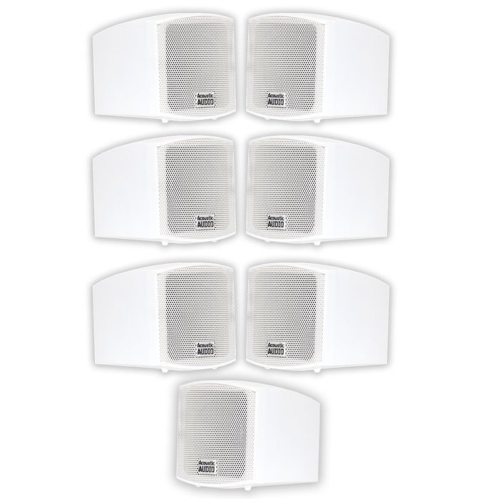 Acoustic Audio AA321W Mountable Indoor Speakers 1400 Watts White Bookshelf 7 Piece Set AA321W-7S