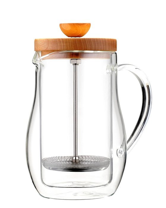 Osaka Cafetiere 6 Cup (27 oz) Double-Walled Borosilicate Glass, Coffee and Tea French Press, with Wood Lid "Zenrin-Ji"