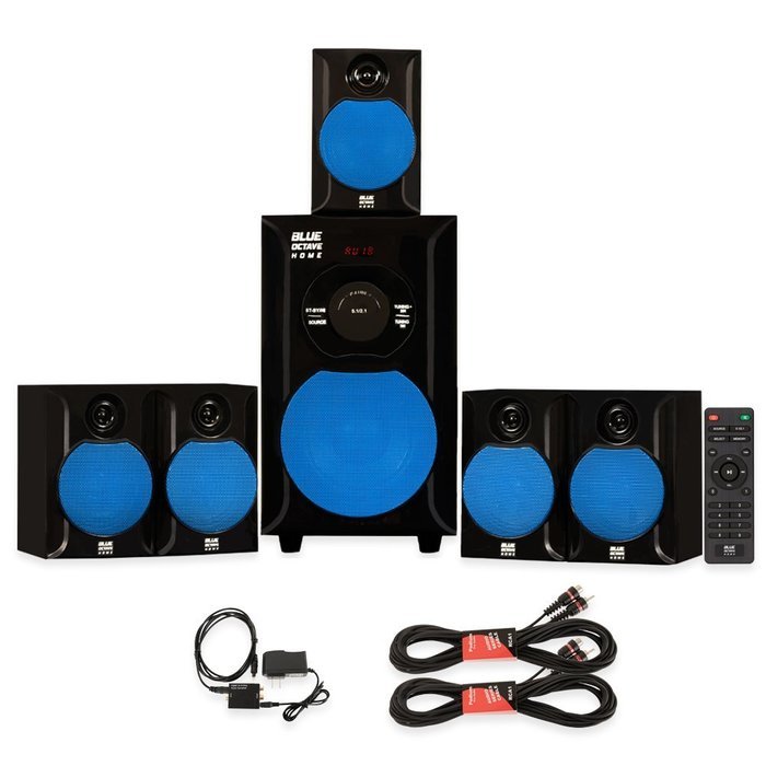 Blue Octave B51 Home Theater 5.1 Speaker System with USB FM Optical Input and 2 Extension Cables