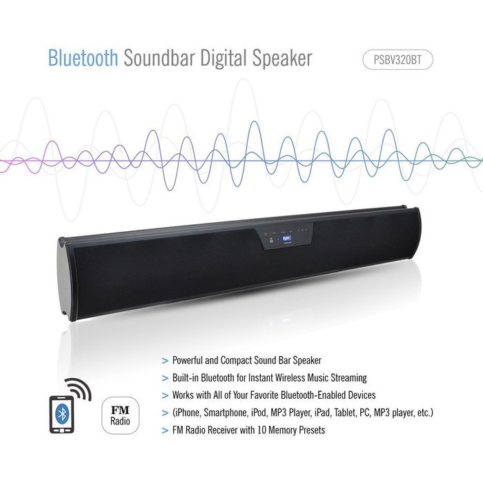 PYLE PSBV320BT Bluetooth Digital Soundbar Speaker System with FM Radio & Remote Control