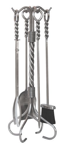 5 Pc Stainless Steel Fireplace Accessory Set with Twisted Detail