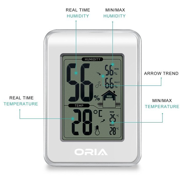 Oria Hygrometer Thermometer, Indoor Digital Weather Station, Hygrothermograph, Multifunctional Temperature and... N14