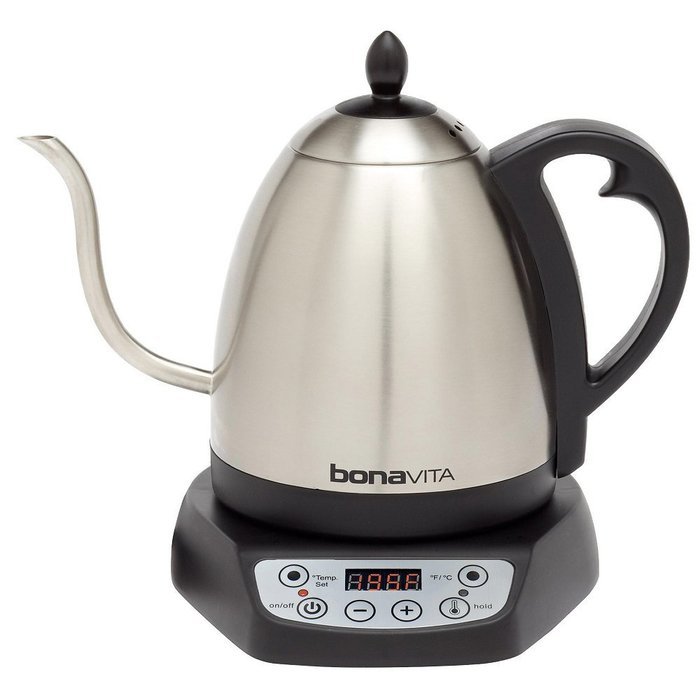 NEW! Bonavita Combo 2 V-Temp Kettle with FREE Tea Brewer, Silver/Black Stainless Steel Finish N4