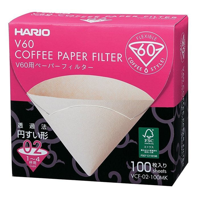 Hario Box of Paper Filters for 02 Dripper, 100 Sheets N2