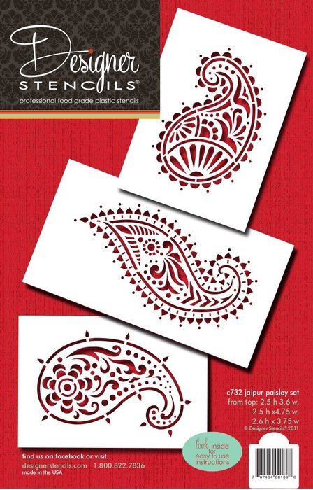 Designer Stencils C732 Jaipur Paisley Cake Stencil Set, Beige/semi-transparent N2