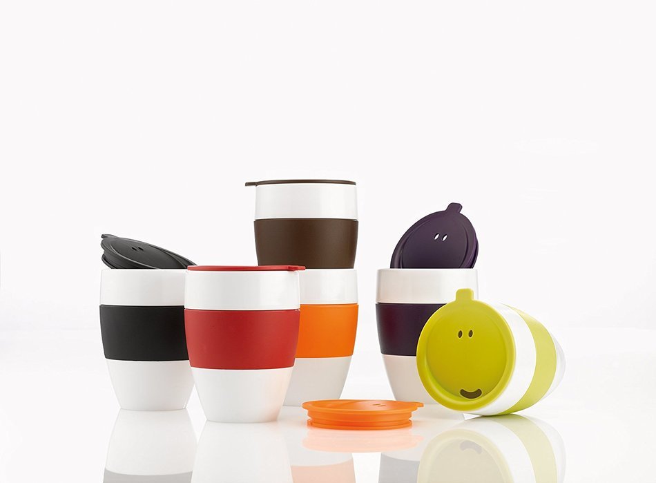 Koziol Insulated Cup Aroma To Go with Mustard Green Lid and Hand Grip