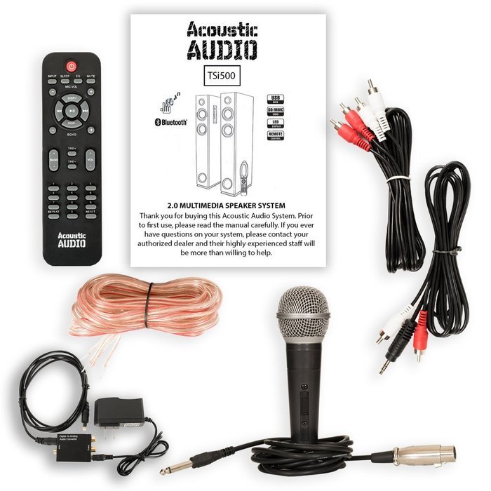 Acoustic Audio TSi500 Bluetooth Powered Floorstanding Tower Multimedia Speakers with Optical Input and Mic TSi500DM1