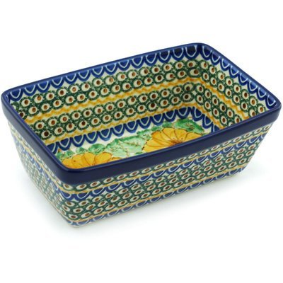 Polish Pottery Rectangular Baker 8-inch August Sunflowers UNIKAT N5