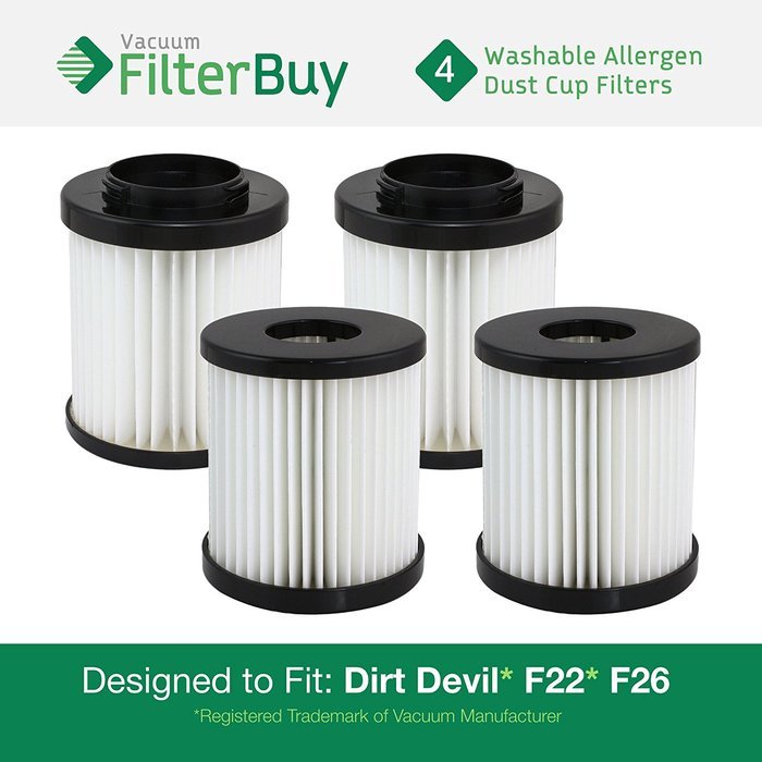 4 - Dirt Devil F-22 F-26 Washable HEPA Replacement Filters, Part # 1-LV1110-000. Designed by FilterBuy to fit...