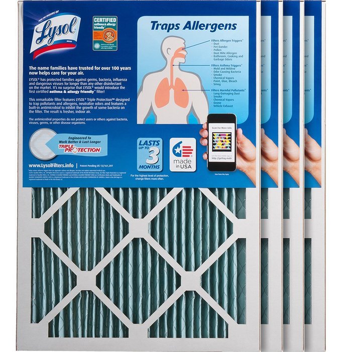 Lysol Triple Protection Furnace/AC Air Filter, 12" x 24" x 1", 2-Pack N33
