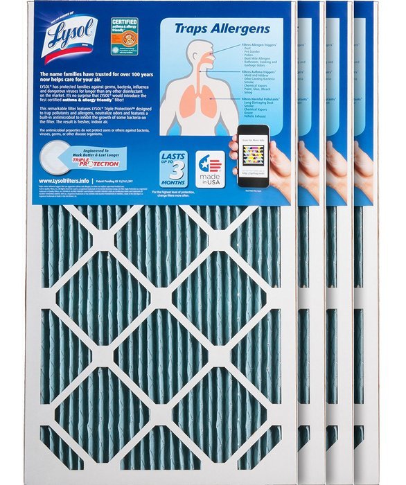 Lysol Triple Protection Furnace/AC Air Filter, 12" x 24" x 1", 2-Pack N35