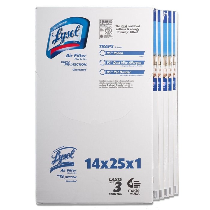 Lysol Triple Protection Furnace/AC Air Filter, 12" x 24" x 1", 2-Pack N39