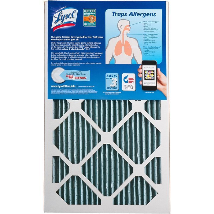 Lysol Triple Protection Furnace/AC Air Filter, 12" x 24" x 1", 2-Pack N43
